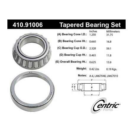 Centric C-Tek Standard Wheel Bearing and Race Set, C-Tek 410.91006E